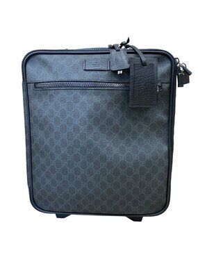 Gucci GG Supreme Travel Bag Carry Case Trolley Leather Black Gray Fine Daily